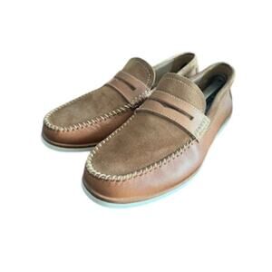 Aston Grey Men's sz 8.5 Scadicci Penny Loafers in cognac leather and suede